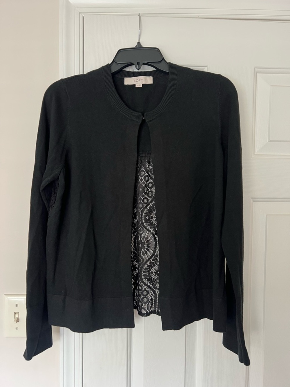 LOFT Women’s M Black Long Sleeve Cardigan with Lace Back Panel